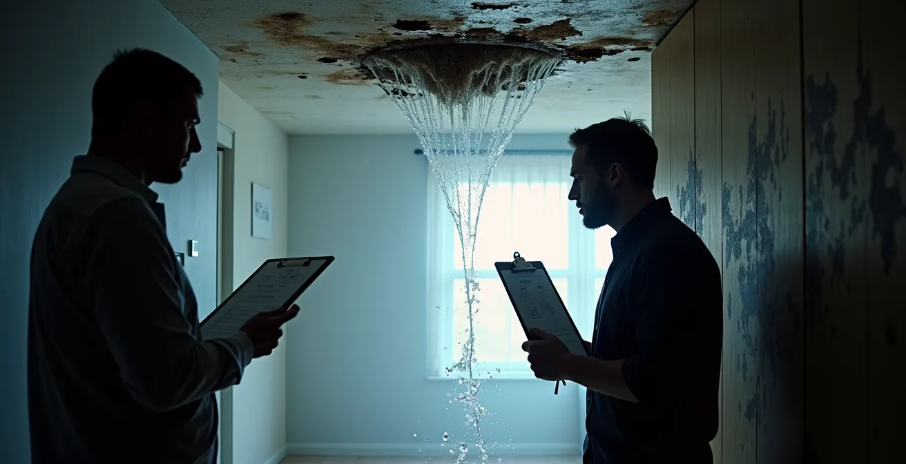 Voisins remplissant un constat amiable après un dégât des eaux dans un immeuble montréalais