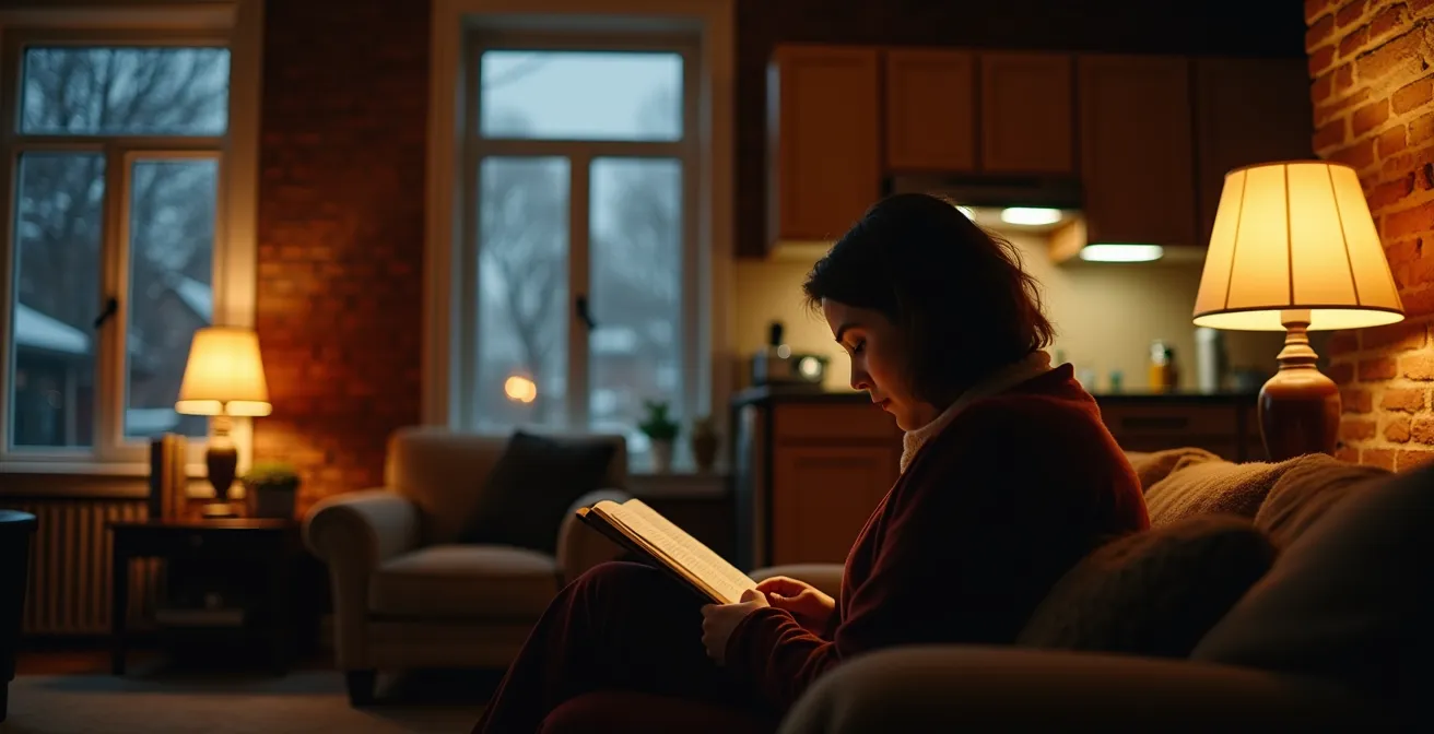 Appartement montréalais montrant différentes températures de lumière selon les pièces et saisons