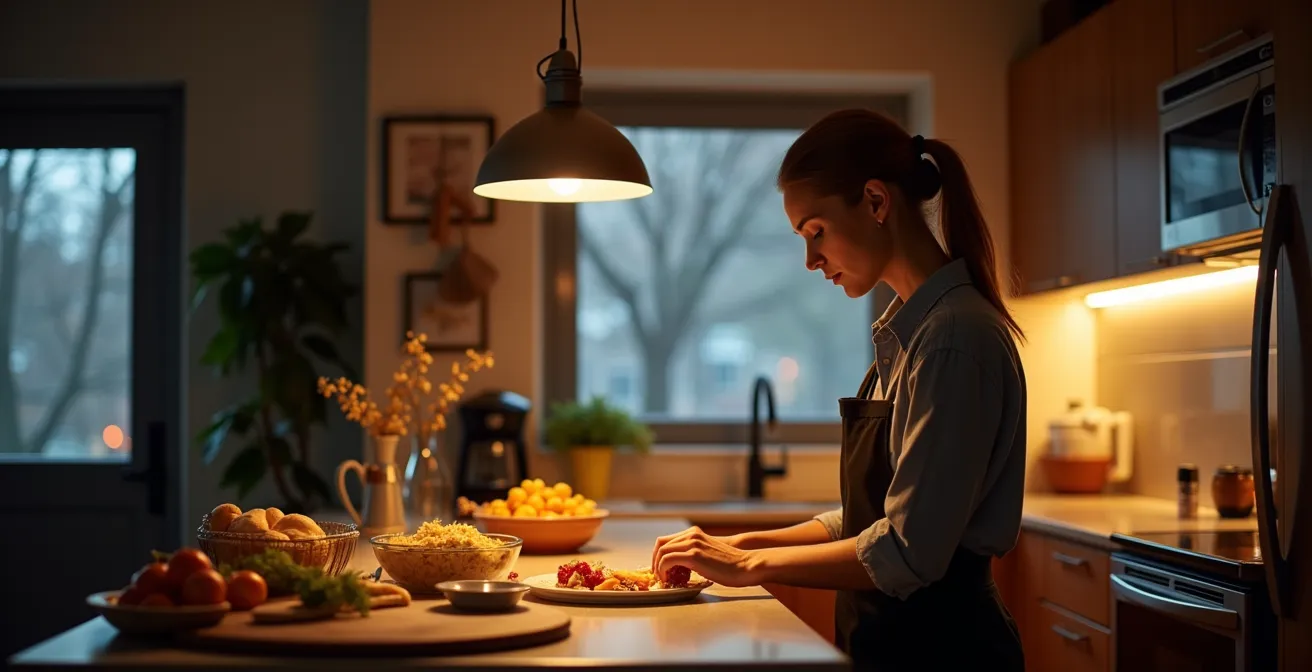 Éclairage LED encastré stratégiquement positionné au-dessus des zones de travail d'une cuisine montréalaise