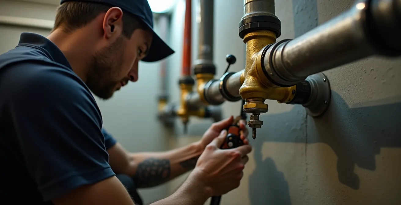Installation d'un clapet anti-retour dans un sous-sol montréalais lors de travaux de plomberie