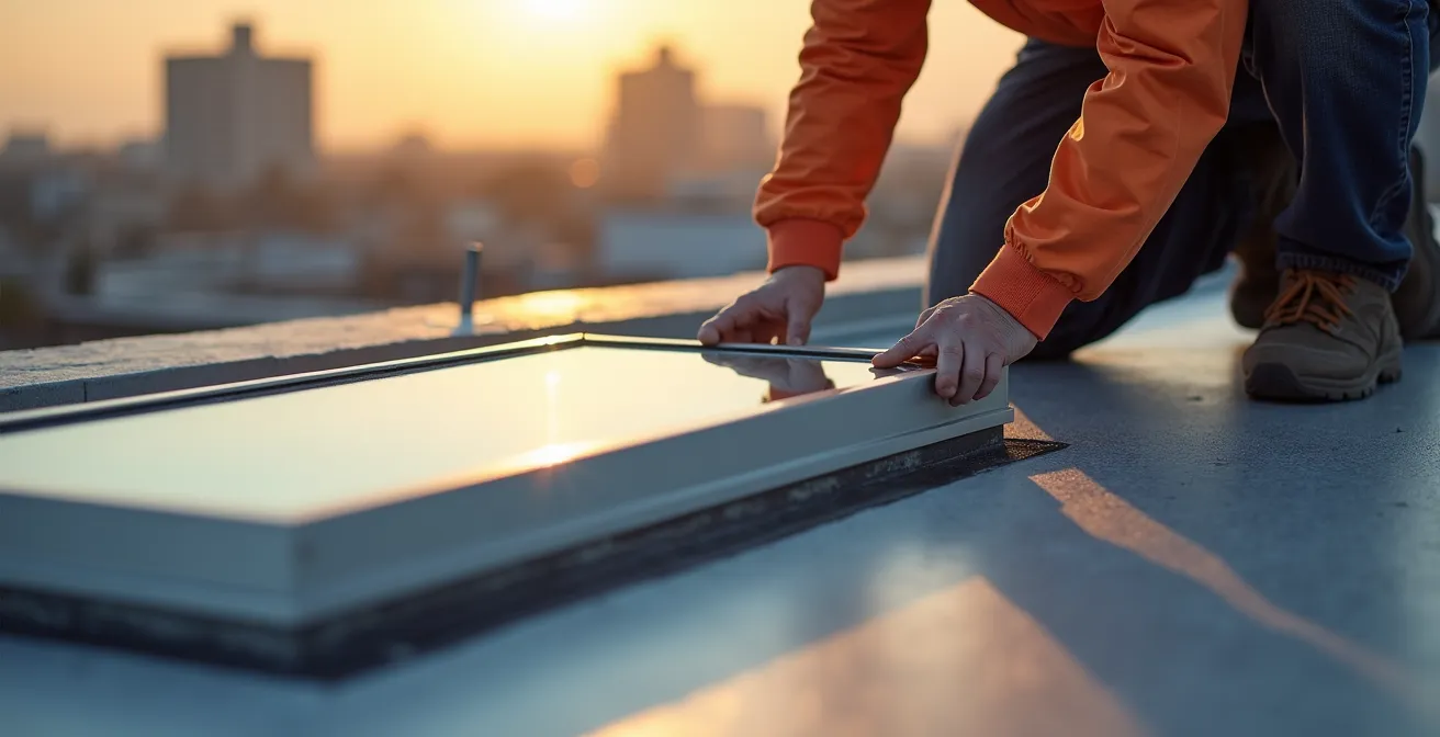 Installation synchronisée d'un puits de lumière avec membrane élastomère