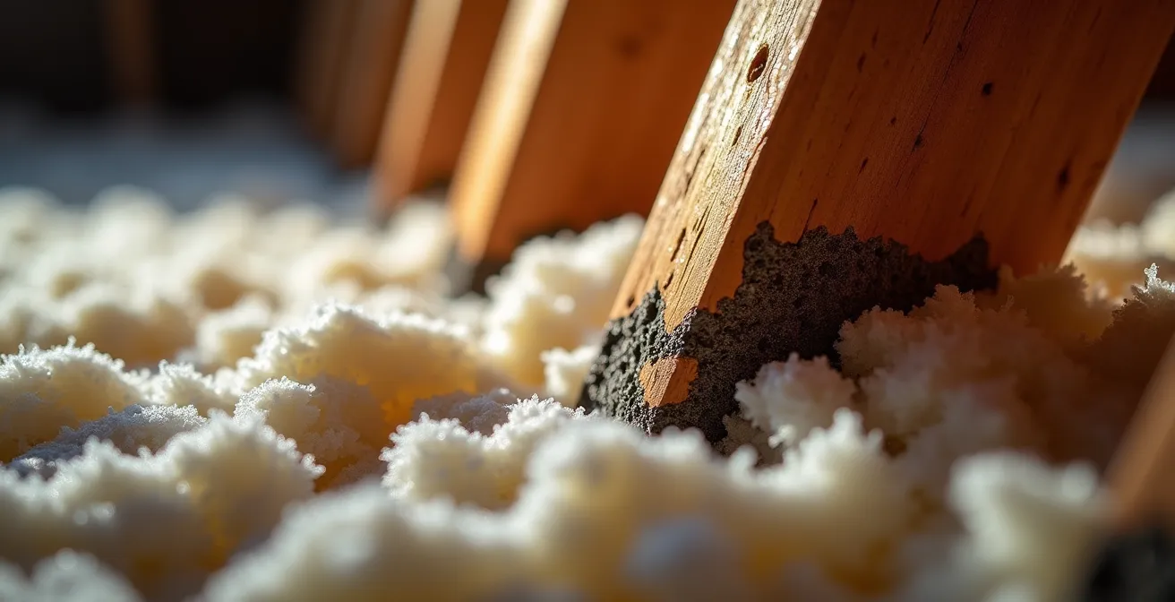 Vue thermographique d'un grenier montrant les fuites d'air et zones de déperdition thermique avant scellement