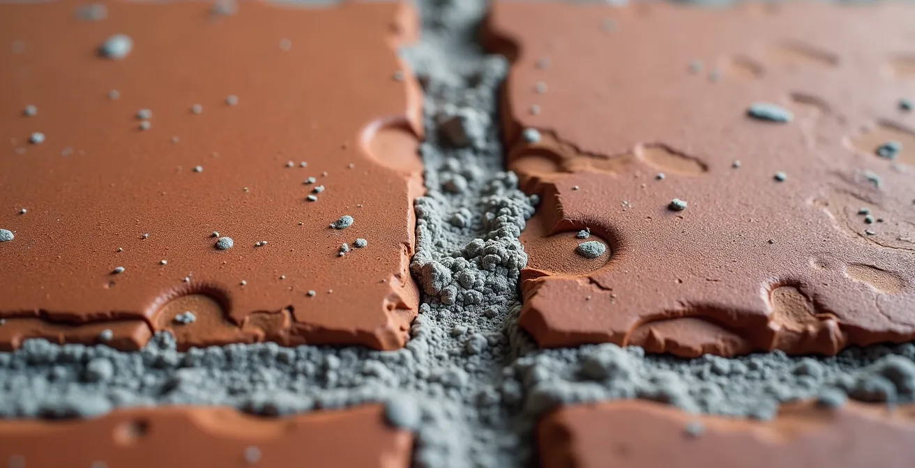 Comparaison microscopique entre mortier dur fissurant la brique et mortier souple absorbant les mouvements