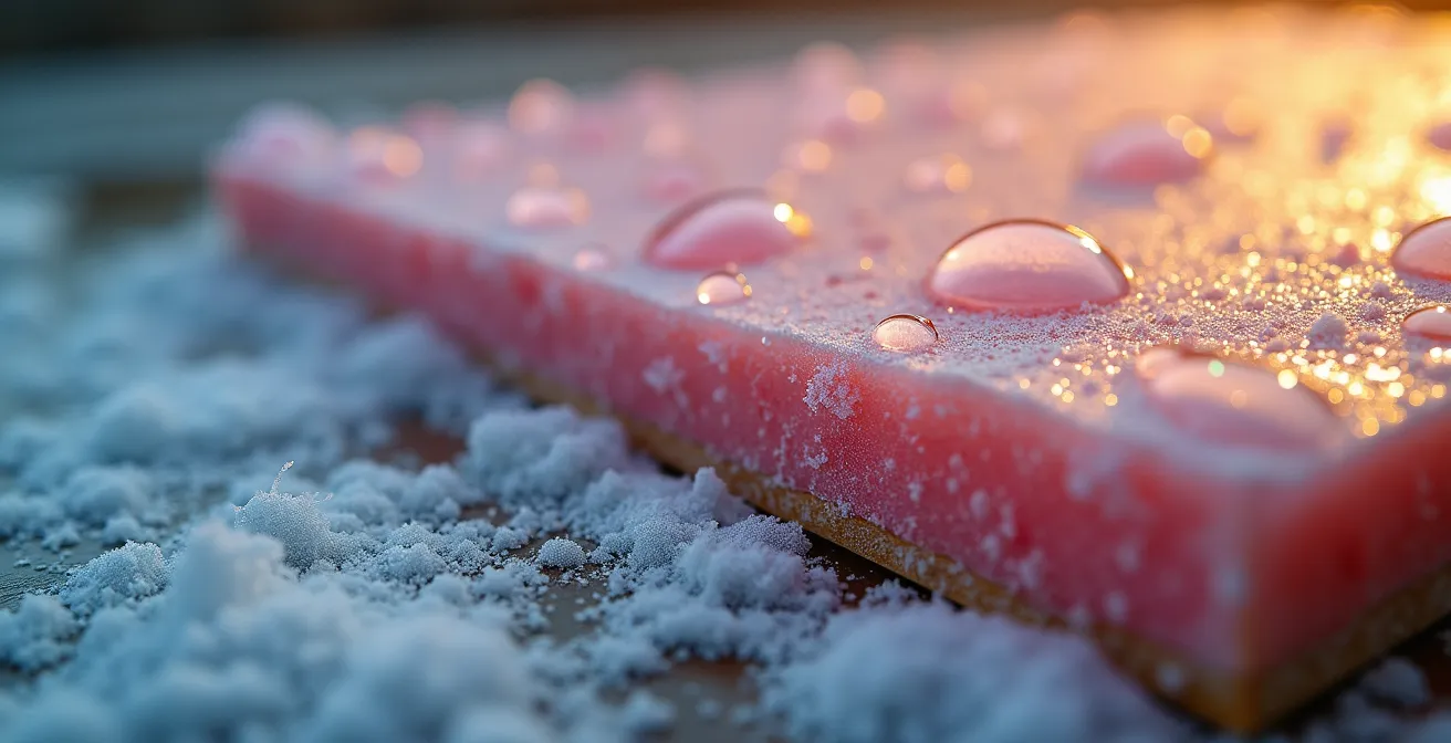 Schéma en coupe d'un mur montrant la formation du point de rosée avec pare-vapeur mal positionné