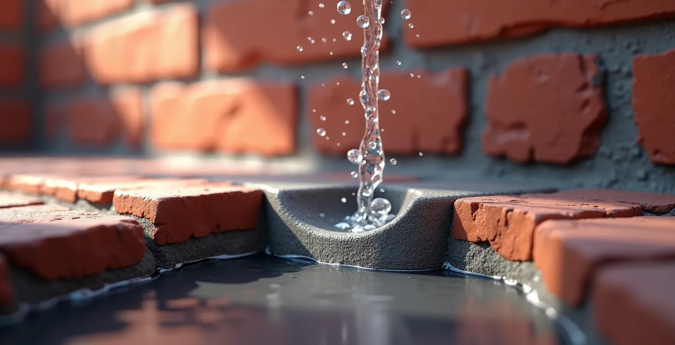 Profil de joint concave montrant l'écoulement de l'eau de pluie vers l'extérieur