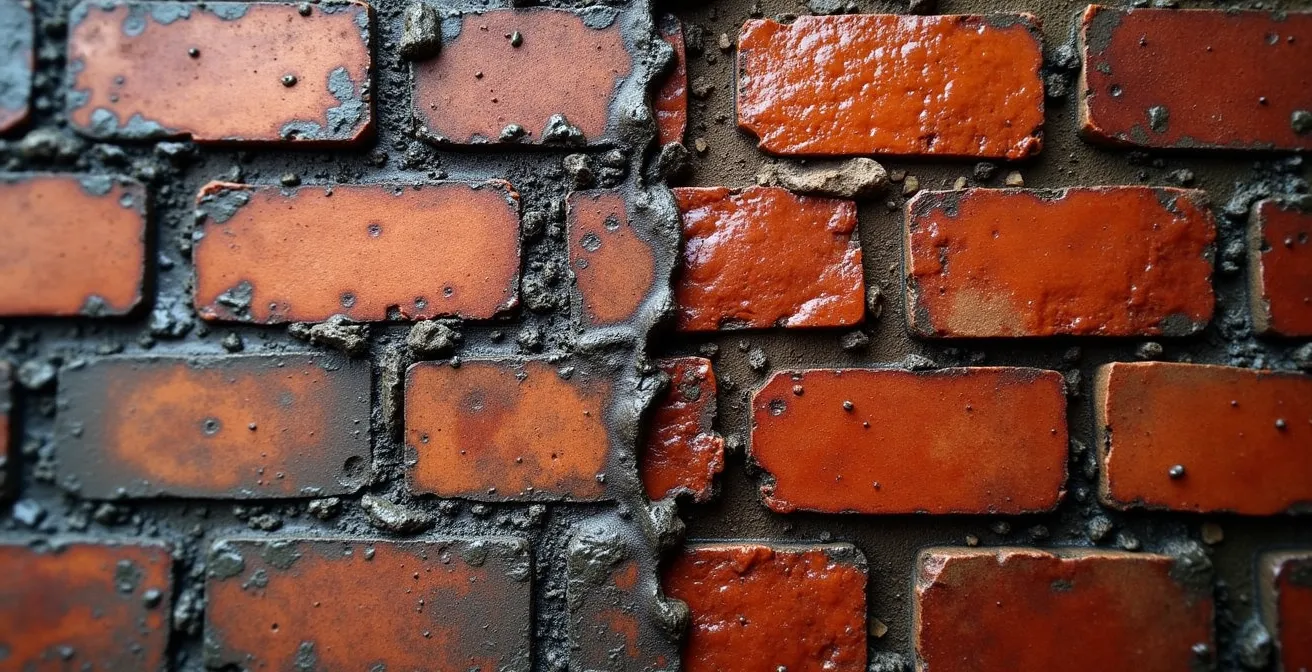 Mur de brique montréalaise historique avec traitement hydrofuge visible par zones