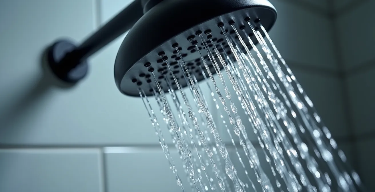 Gros plan sur un pommeau de douche moderne avec technologie d'injection d'air