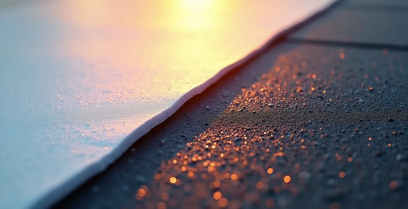 Image thermographique montrant la différence de température entre un toit blanc et un toit noir sous le soleil de juillet